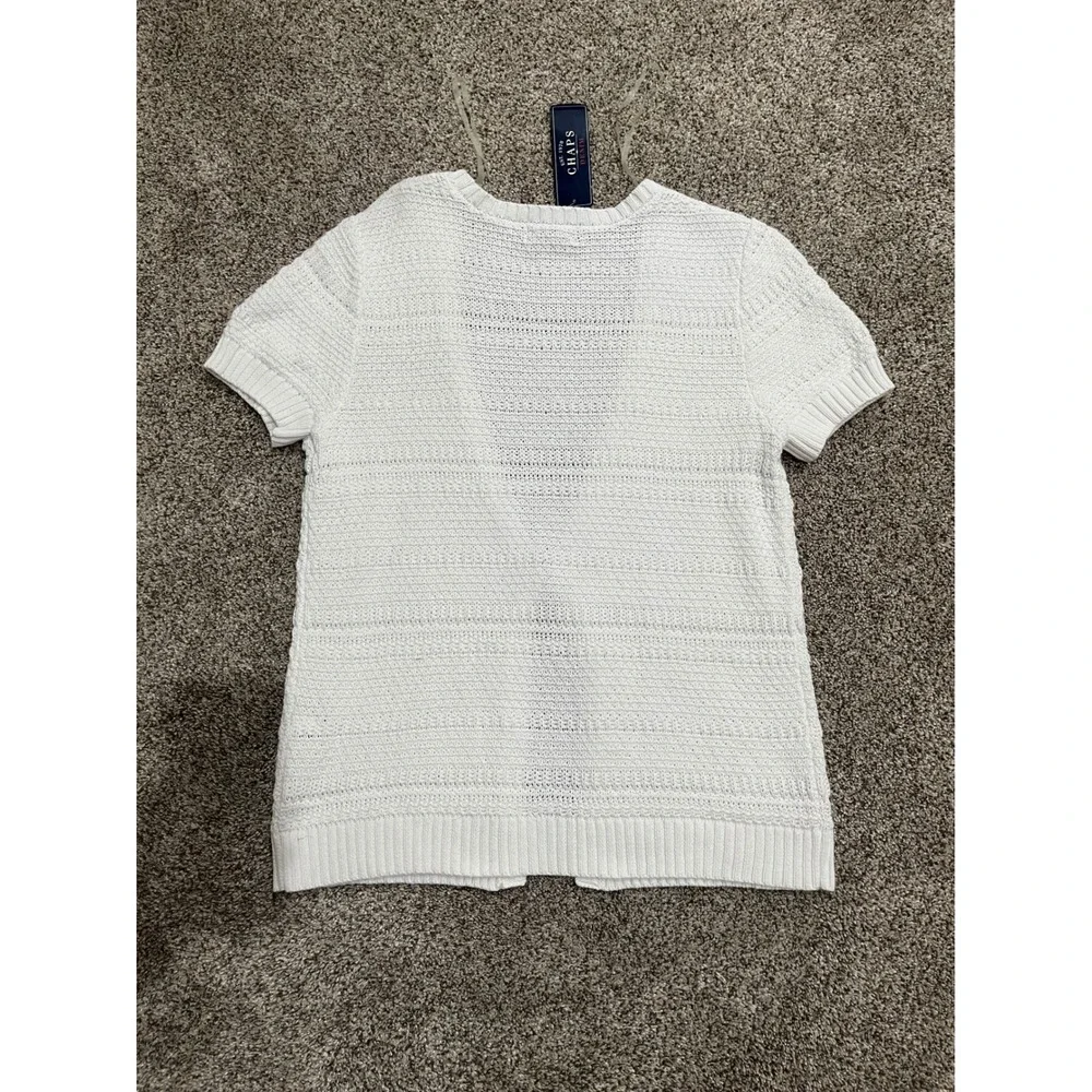 Chaps Denim Santorini White Knit Short Sleeve Button‎ Cardigan Sweater Large NWT